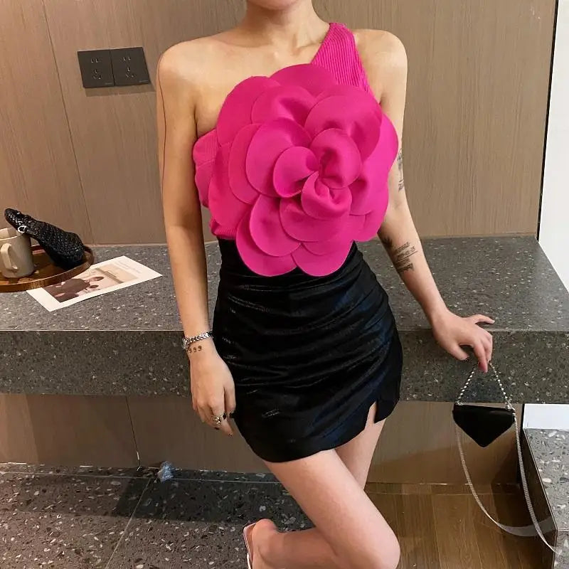 Flower Oblique Collar One Shoulder