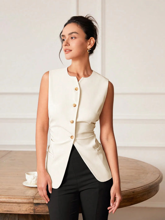 Sleeveless waistcoat Solid color women's suit