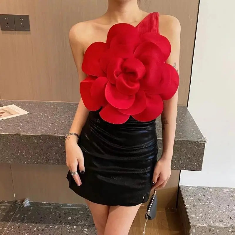 Flower Oblique Collar One Shoulder