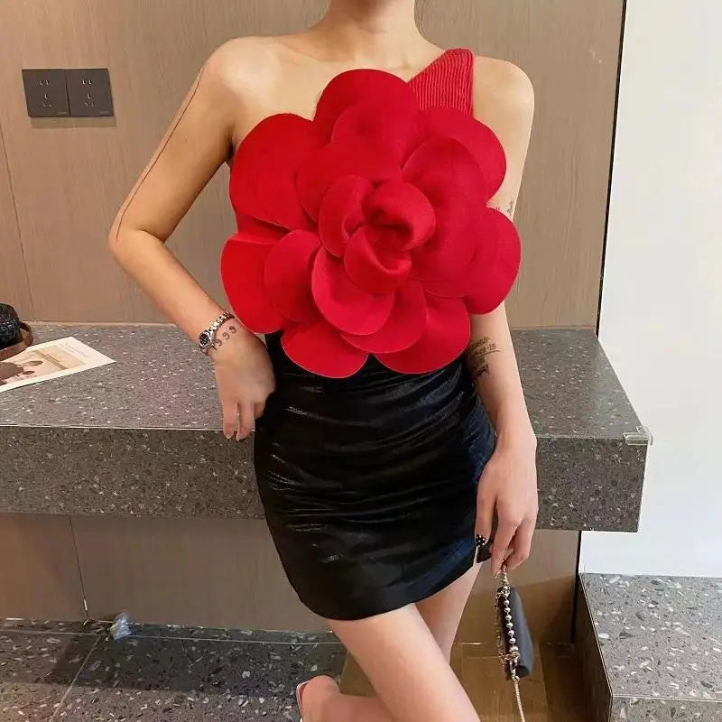 Flower Oblique Collar One Shoulder