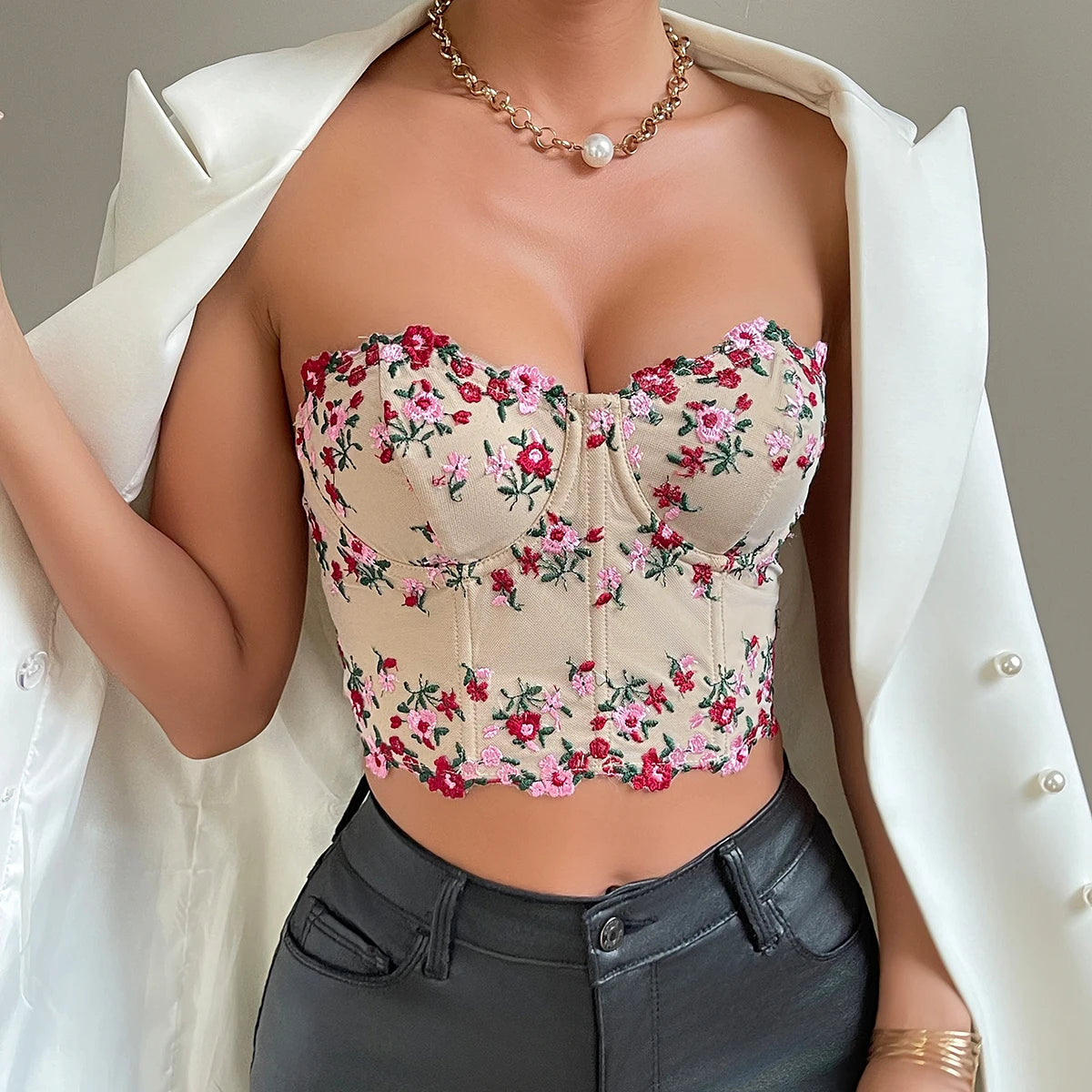 Embroidery Floral Corset