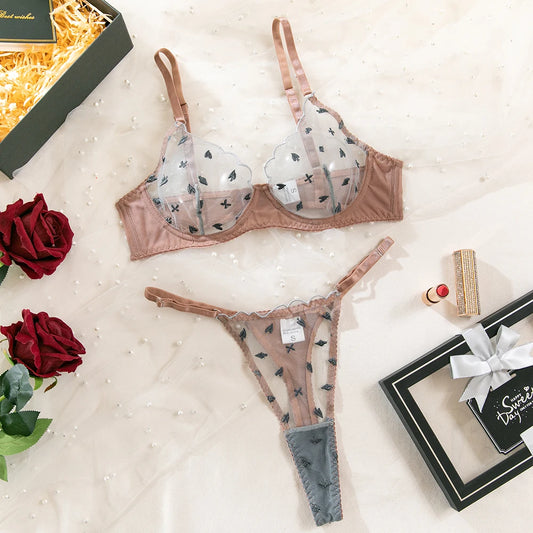 Geometric Embroidery Lingerie Set