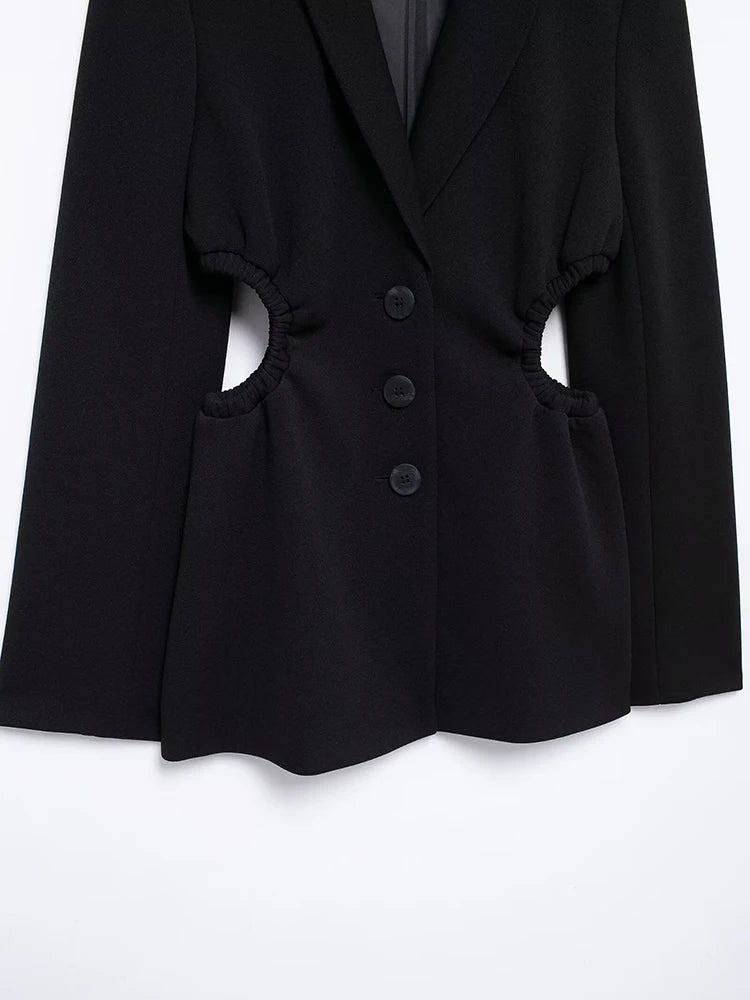 Women Fashion Chic Black Cut-out Blazer