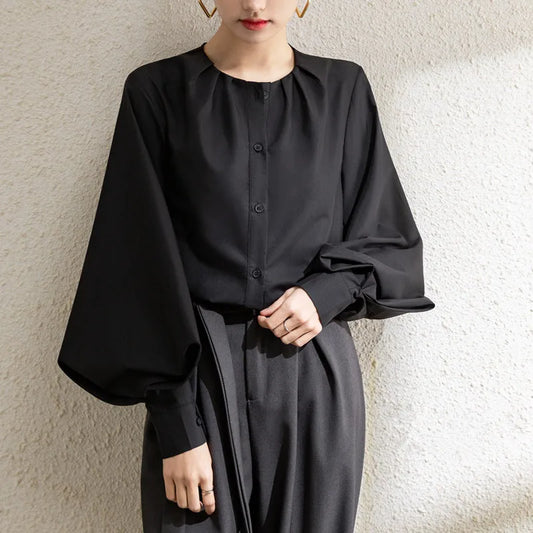 Lantern Sleeve Solid Blouse