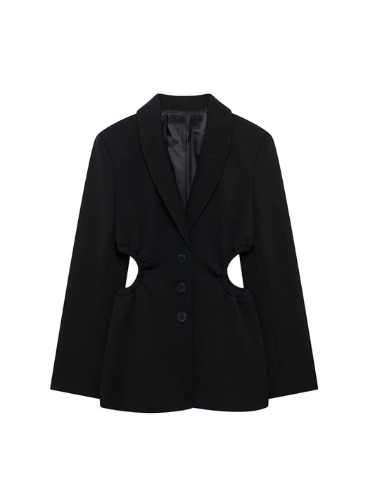 Women Fashion Chic Black Cut-out Blazer