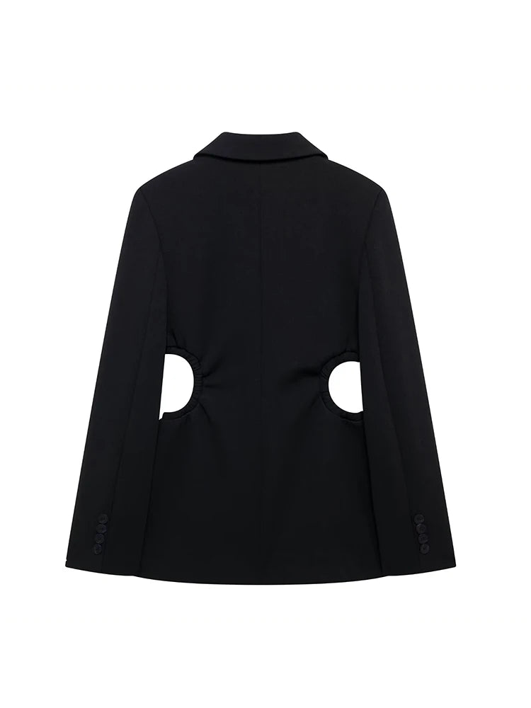 Women Fashion Chic Black Cut-out Blazer