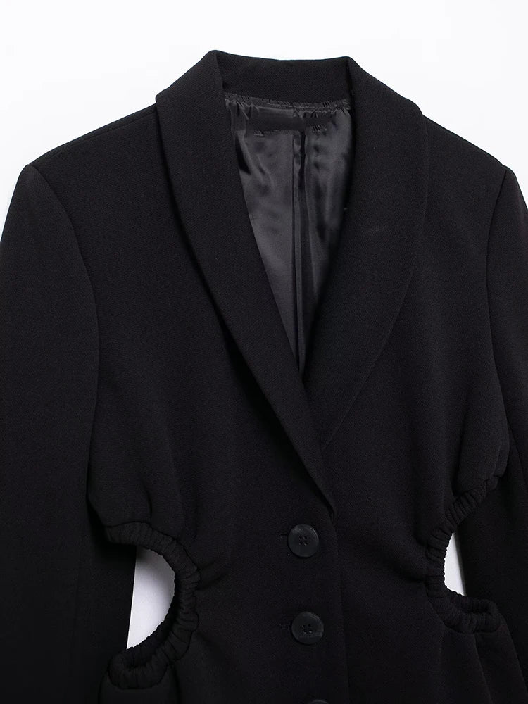 Women Fashion Chic Black Cut-out Blazer