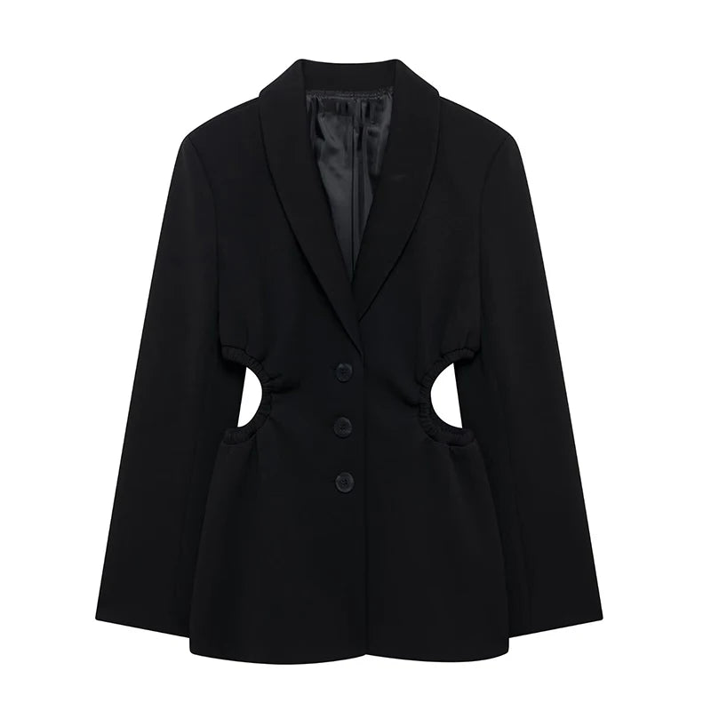 Women Fashion Chic Black Cut-out Blazer