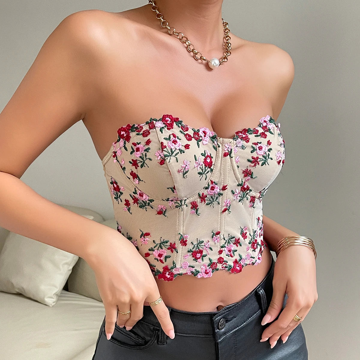 Embroidery Floral Corset