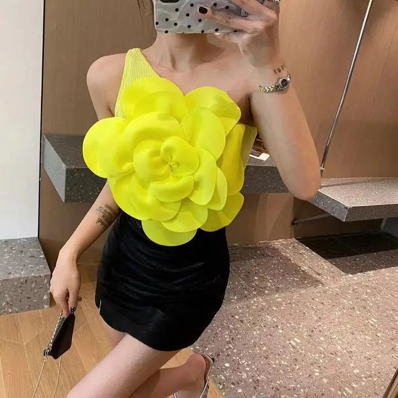 Flower Oblique Collar One Shoulder